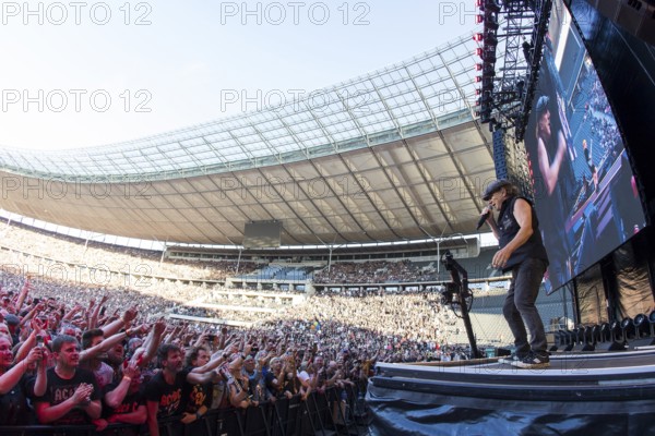 Brian Johnson, lead singer of AC/DC live on Power Up Tour 2025 at the Olympiastadion Berlin on 30 June 2025. Note: the photo was taken with a fisheye lens