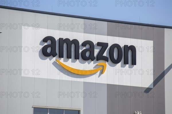 Amazon logo at the logistics centre in Frankenthal, Rhineland-Palatinate