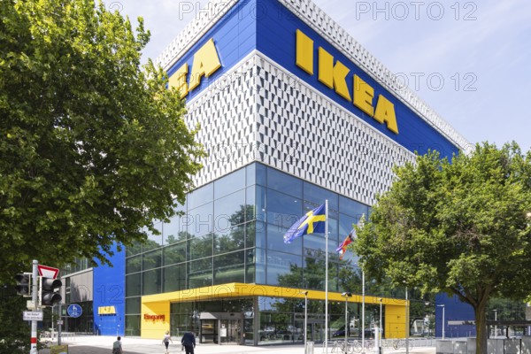 IKEA store in Karlsruhe. Façade with logo. Karlsruhe, Baden-Württemberg, Germany