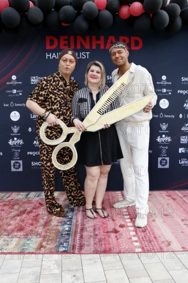 Julian F. M. Stöckel, Janine Becker and Marcell Damaschke at the VIP opening of the new Deinhard Salon Am Mühlanger 3, Berlin, 28 June 2025
