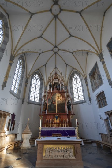 Chancel of the parish church of St John the Baptist, rebuilt after a fire in 1872 in neo-Gothic style, Lorettostrasse 31, Obersdorf Bavaria, Germany