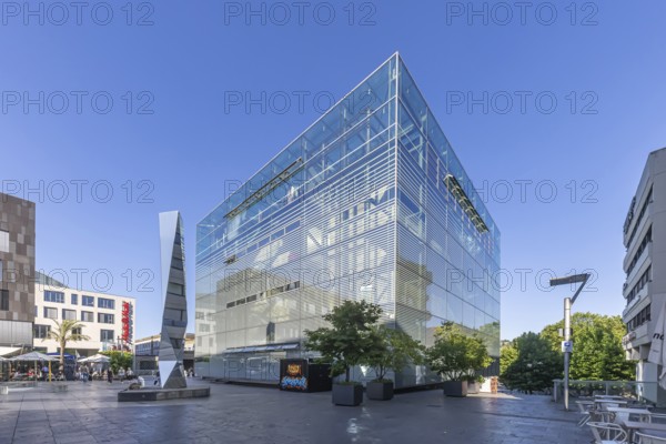 Small castle square with the striking building of the art museum. Stuttgart, Baden-Württemberg, Germany