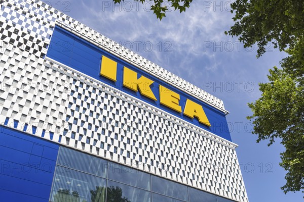 IKEA store, facade with logo. Karlsruhe, Baden-Württemberg, Germany