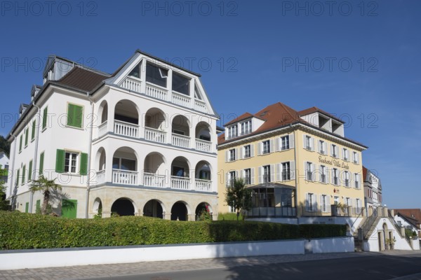 Historic buildings with spa architecture on Lake Constance with the Seehotel Villa Lime tree, Bodman Ludwigshafen, district of Constance, Baden-Württemberg, Germany