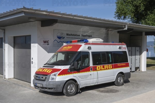 Emergency vehicle of the DLRG local group Sipplingen, Deutsche Lebens Rettungs Gesellschaft e.V. Wasserrettung, Lake Constance, Bodenseekreis, Baden-Württemberg, Germany