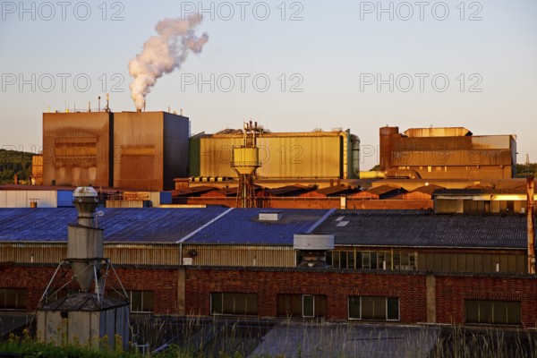 Deutsche Edelstahlwerke at sunrise, Witten, Ruhr area, North Rhine-Westphalia, Germany