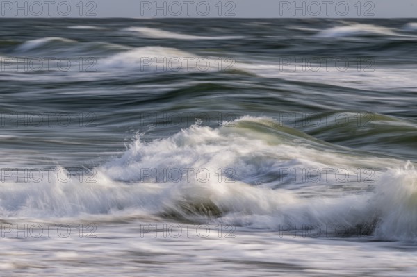 Sea waves in motion, wiping effect, long exposure, near Hvide Sande, North Sea, Denmark