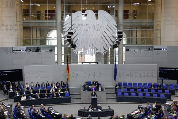 Berlin, Germany - 24 June 2025: Federal Chancellor Friedrich Merz during his government statement on the NATO summit and the European Council in the Bundestag in Berlin
