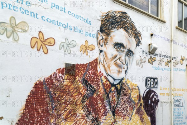 George Orwell mural picture Southwold, Suffolk, England, UK by artist Charles Uzzell-Edwards 2014