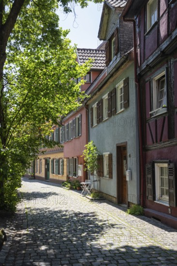 Historic row of houses, Altstadtgasse, lower Beutau, also known as Weingärtnerviertel in the old town of Esslingen, Esslingen am Neckar, district of Esslingen, Baden-Württemberg, Germany