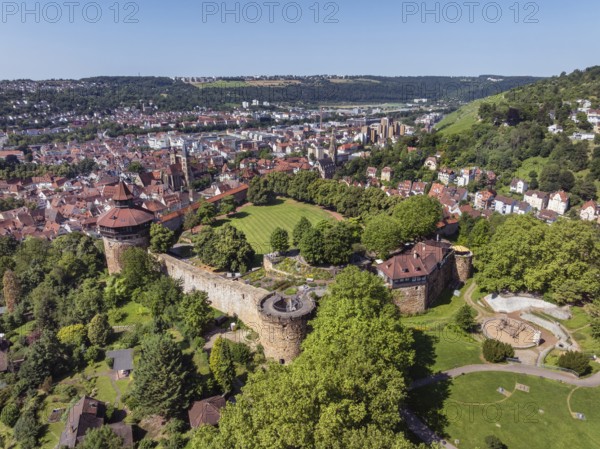 Aerial view of the city of Esslingen am Neckar with Esslingen Castle, district of Esslingen, Baden-Württemberg, Germany