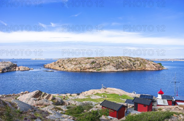 Rinkenäs seaside resort and view of the archipelago, coast of Lysekil, Bohuslän, Västra Götalands län, Sweden, Scandinavia, for editorial use only