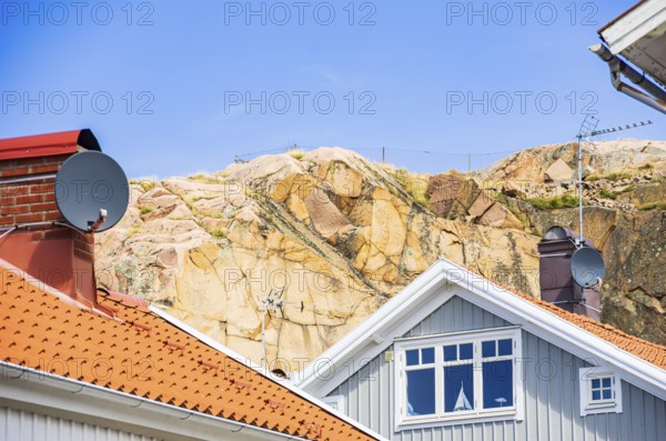 Structures of residential architecture with settlement character in the city centre of Lysekil, Bohuslän, Västra Götalands län, Sweden, Scandinavia