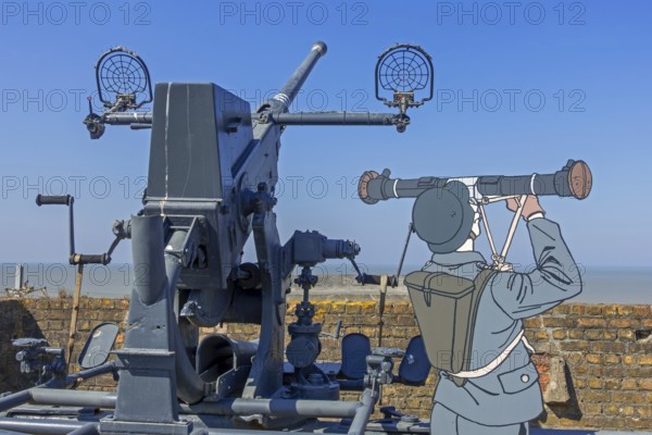 German Flak 28, Bofors 40 mm anti-aircraft gun, at WW2 Saltzwedel-neu Battery, Raversyde Atlantikwall, Atlantic Wall, Raversijde, Flanders, Belgium