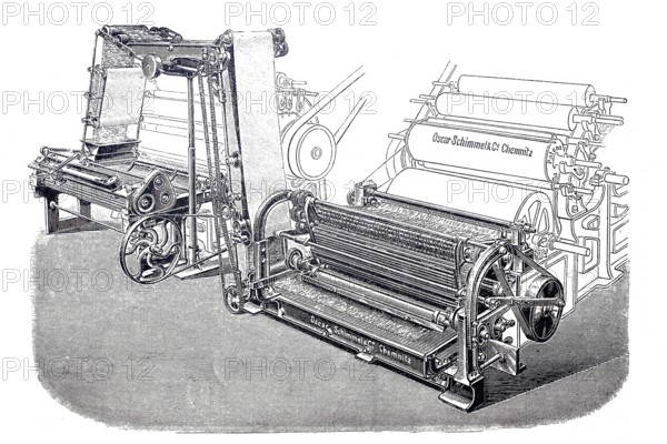 Textile processing, spinning mill, ribbon transfer by Schimmel & Co, around 1860, digitally improved reproduction of a 19th century original, historical, exact date unknown