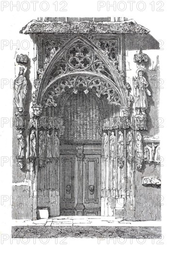 Portal of St Sebald's Church in Nuremberg, Bavaria, Germany, Historical, digitally enhanced reproduction of a model from around 1860