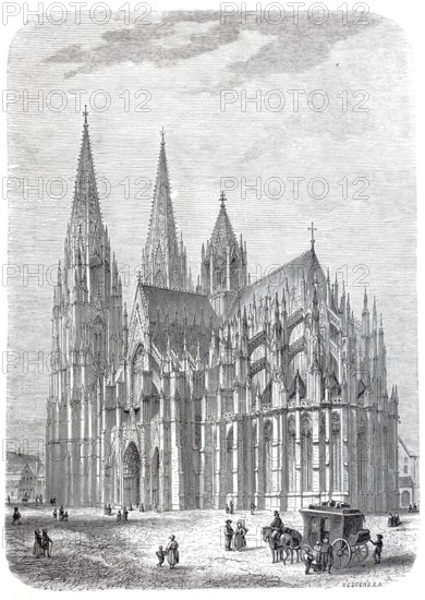 Cologne Cathedral, High Cathedral Church of Cologne, Germany, Historical, digitally enhanced reproduction from an original from around 1860