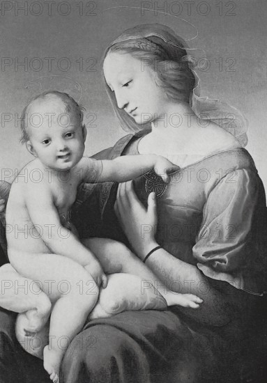 Large Madonna Cowper, a painting by Raphael, 1508, digitally enhanced reproduction of a 19th century original, historical, exact date unknown