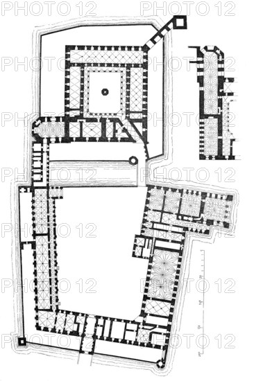 Floor plan of Marienburg Castle, Malbork. Poland, Historical, digitally enhanced reproduction of a model from around 1860