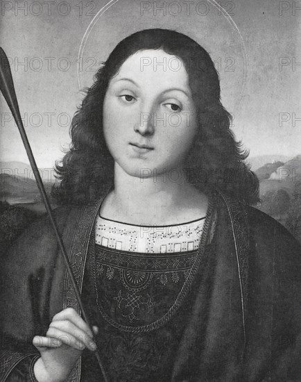 St Sebastian, 1503, Sebastian or Sebastiano in Italian (died around 288 in Rome) was a Roman soldier. He has been honoured as a martyr and saint in the Catholic and Orthodox churches since the 4th century, digitally enhanced reproduction of a 19th century original, historical, exact date unknown