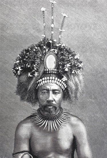 High chief from Samoa, around 1880, during the German colonial period, digitally enhanced reproduction of a 19th century model, historical, exact date unknown