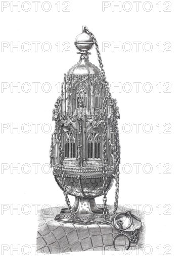 Religious cult objects, censer in Seitenstetten Abbey, Abbatia B.M.V. Assumptae, Benedictine Abbey in Seitenstetten on the Moststrasse in the Mostviertel, Lower Austria, Austria, Historical, digitally enhanced reproduction from an original from around 1860