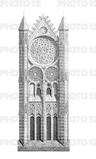 Gable of St Katharinen, three-aisled late Gothic hall church, Brandenburg an der Havel, Germany, Historical, digitally enhanced reproduction of a model from around 1860