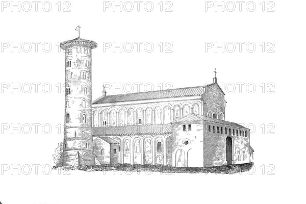 Sant'Apollinare Nuovo, three-aisled basilica church in Ravenna in Italy, Historical, digitally enhanced reproduction of a model from around 1860
