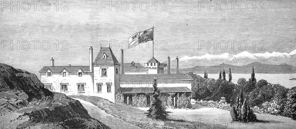 The Government House, Victoria, British Columbia, America, Historical, digitally enhanced reproduction from an original around 1860