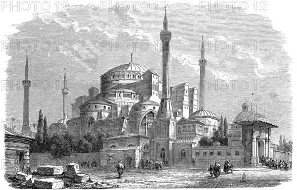 Church of St Sophia in Constantinople, today Hagia Sophia in Eminönü, a district in the European part of Istanbul, Turkey, Historical, digitally enhanced reproduction from an original from around 1860