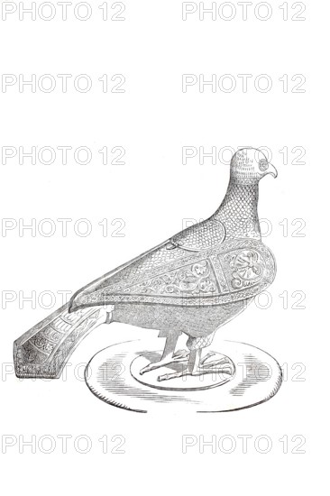 Religious objects of worship, persiterium, vessel of the Eucharist, also called columba, host dove or Eucharistic dove, is a ciborium in the shape of a dove used to hold the Blessed Sacrament, historical, digitally enhanced reproduction of a model from around 1860