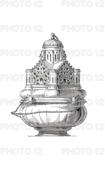 Religious objects of worship, Early Gothic censer from the church of St Mauritius in Münster, Germany, Historical, digitally enhanced reproduction of a model from around 1860