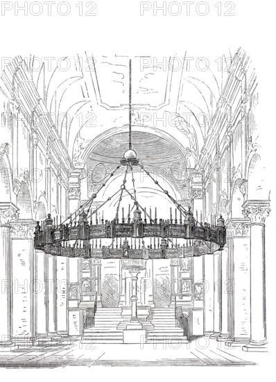 Chandelier, Heziloleuchter, in the cathedral of Hildesheim around 1850, Germany, Historical, digitally enhanced reproduction of a model from around 1860