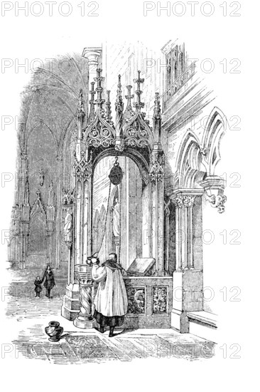 Fountain in St Peter's Cathedral in Regensburg, Regensburg Cathedral for short, Bavaria, Germany, Historical, digitally enhanced reproduction of a model from around 1860