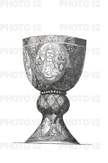 Religious cult objects, Richly decorated chalice, Tassilo chalice, from Kremsmünster Abbey, Abbey of the Benedictines in Kremsmünster in Upper Austria, Historical, digitally enhanced reproduction of a model from around 1860