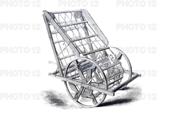 Agriculture, hay loader, after J. W. Foust, historical, digitally enhanced reproduction of a model from around 1860