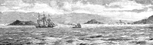 San Francisco Bay seen from the Golden Gate, America, Historical, digitally enhanced reproduction from an original around 1860