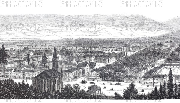 View of Pyrmont, today Bad Pyrmont, Lower Saxony, Germany, Historical, digitally enhanced reproduction of a model from around 1860