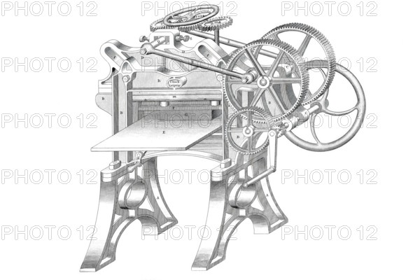 Paper cutting machine from the company T.R. Ulisch in Leipzig, around 1860, historical, digitally enhanced reproduction of a model from around 1860