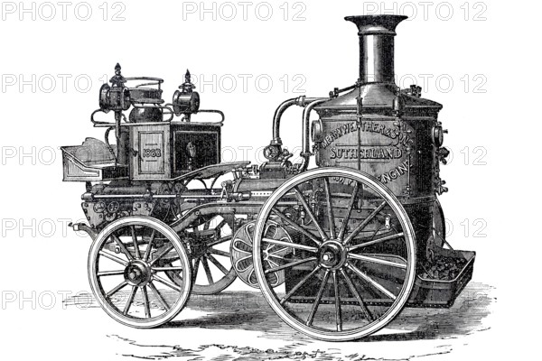 Fire brigade, fire fighting, steam fire engine by Merryweather and Sons, around 1840, historical, digitally enhanced reproduction of a model from around 1860