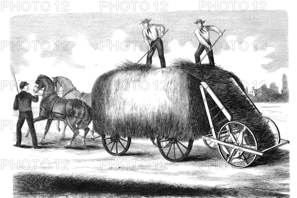 Agriculture, hay loader, after J. W. Foust, historical, digitally enhanced reproduction of a model from around 1860