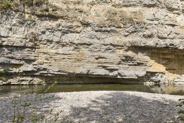River Wutach in the Wutach Gorge, sinking of the river between shell limestone rocks, Black Forest, Baden-Württemberg, Germany