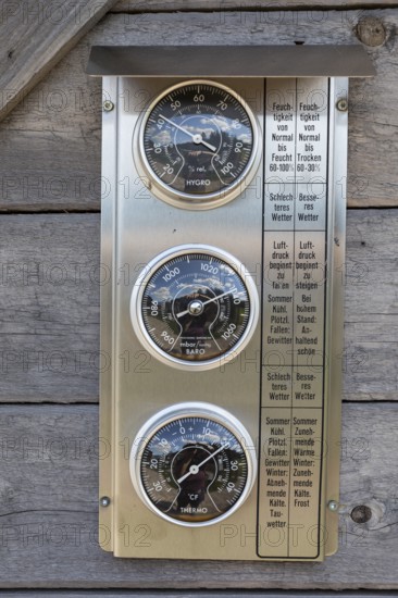 Weather station with hygrometer, barometer and thermometer, Black Forest, Baden-Württemberg, Germany