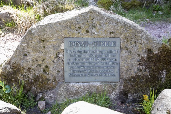 Information board at the source of the Breg, the furthest source of the Danube at the Kolmenhof in Furtwangen in the Black Forest, Baden-Württemberg, Germany