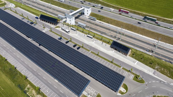 Largest charging park in the world at Merklingen Swabian Alb railway station. 259 covered stations for electric cars are located under two 160 and 190 metre long roofs. The Swabian Alb special-purpose association and the state are investing around five million euros in the charging park. Merklingen, Baden-Württemberg, Germany