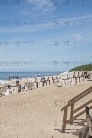 Natural sandy beach, beach chairs, stairway, Baltic resort Rerik, Baltic Sea, Rostock district, Mecklenburg-Western Pomerania, Germany
