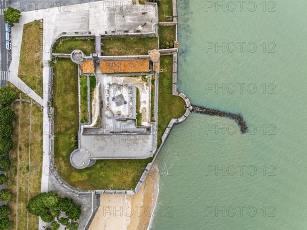 Top Down view over castle Fouras from a drone, Fouras-les-Bains, Charente-Maritime, Nouvelle-Aquitaine, France