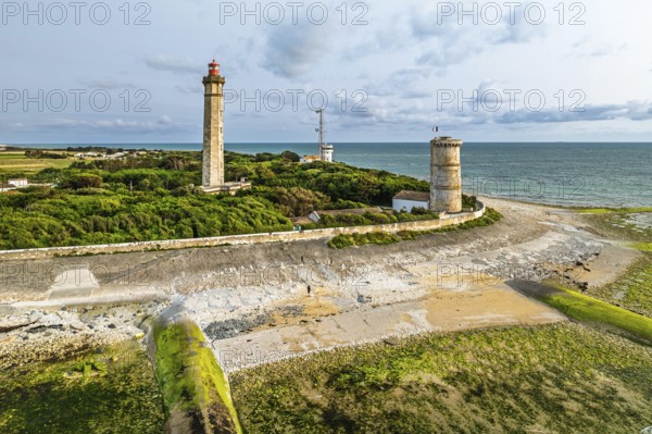 WHALE LIGHTHOUSE from a drone, Saint-Clement-des-Baleines, Atlantic, France