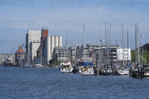 Shipyard office and commercial harbour, Flensburg, Flensburg Fjord, Baltic Sea, Schleswig-Holstein, Germany