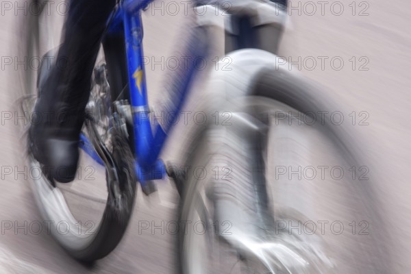 Man riding a bicycle, Photo with motion blur, City of Quito, Pichincha province, Ecuador, South America
